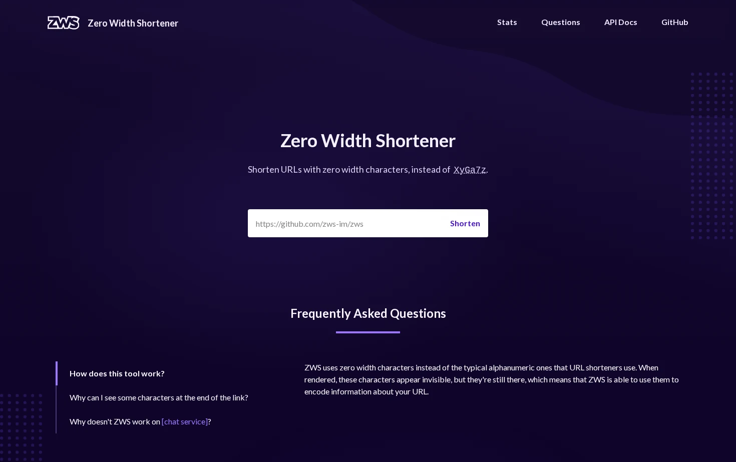 Zero Width Shortener 页面快照